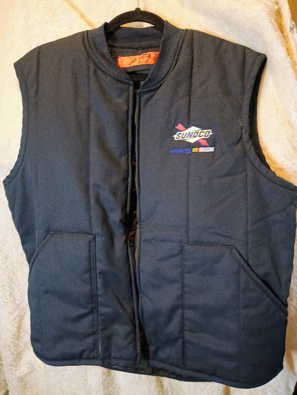Vintage Red Kap Sunoco NASCAR Quilted Work Vest L Regular Navy Blue